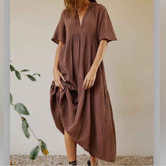 Anthropologie Dresses & Skirts - Anthropologie The Kallie Flowy Gauze Maxi Dress Women’s Size Medium Brown Cotton